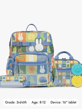 Calpak X Miffy Kids' Blue, Green & Orange Animal Patch Backpack Set